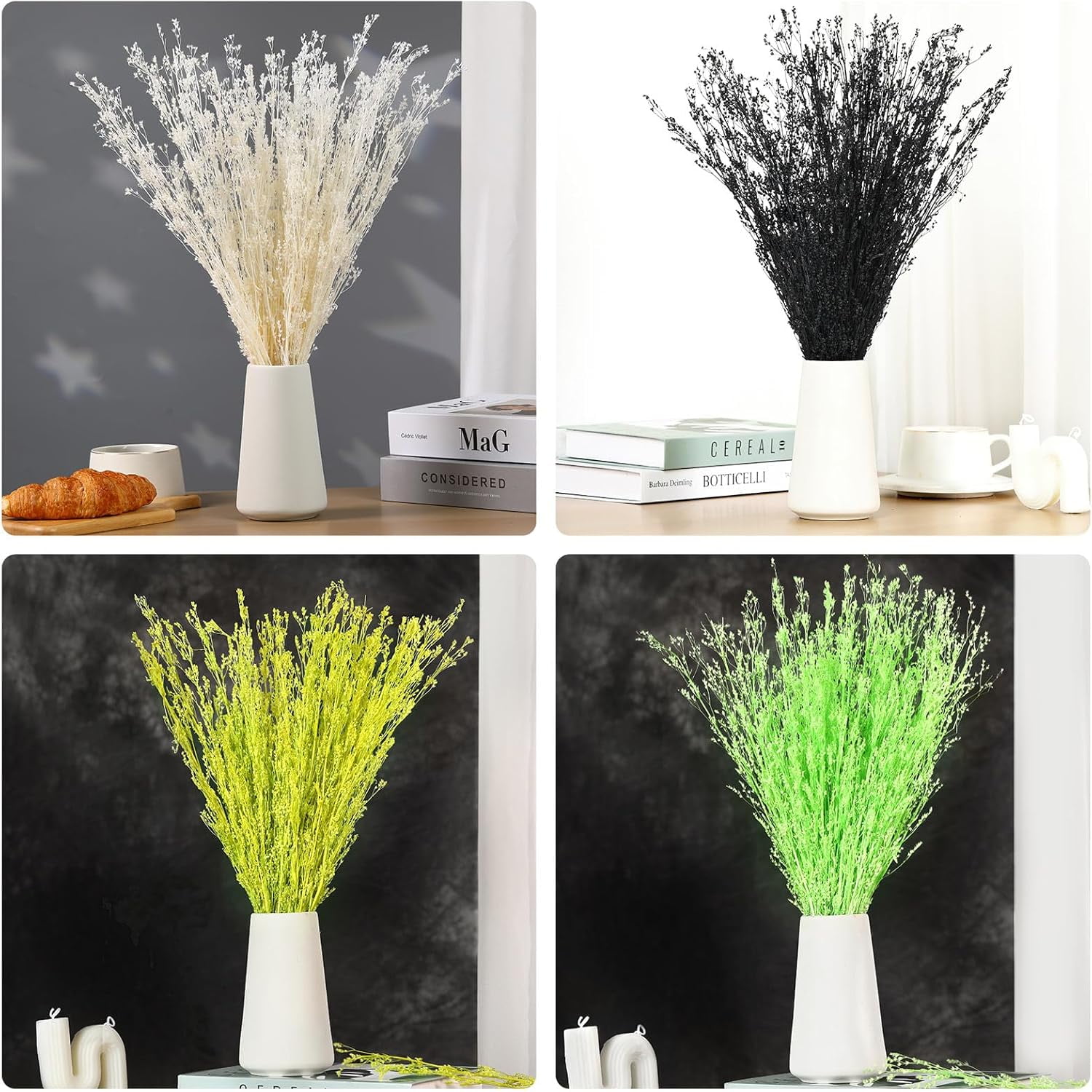 Dried Flowers Babys Breath Bouquet, – 17 Inch 3500+ Preserved Natural Flowers, Dried Floral Arrangements for Wedding Decor, Farmhouse Vase Crafts, DIY Wreath, Home Party Decoration, Black