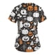 thumbnail image 3 of Camiseta de manga corta con cuello en V y temática de Halloween para mujer: estampado espeluznante de calabaza y telaraña, 3 of 3