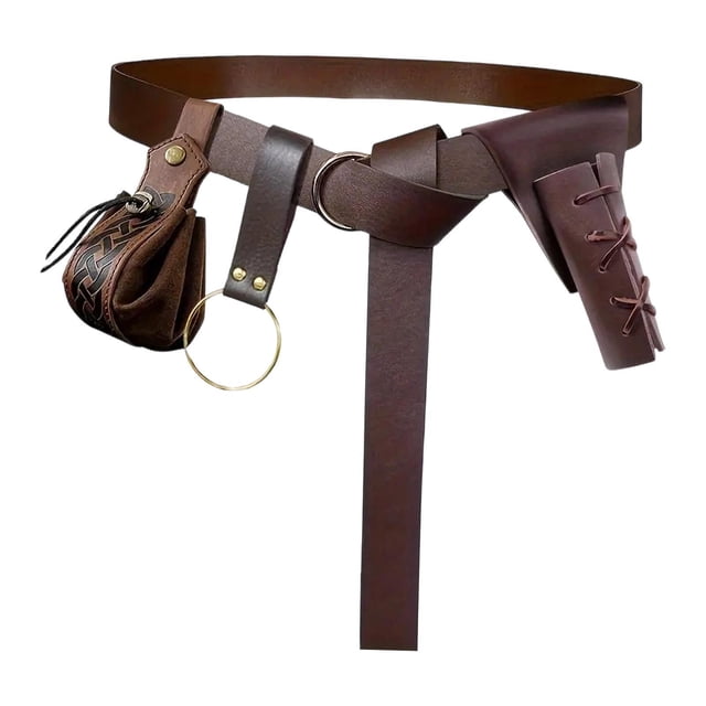 GUOOL Medieval Knight Belt Photo Prop Drama Purse Role Play Daily Drawstring Pouch Brown with Keyring
