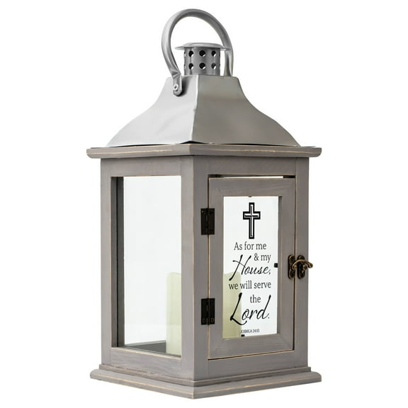 Serenity Prayer Distressed Grey 9.5 x 5.5 Wood And Glass Decorative Candle Lantern