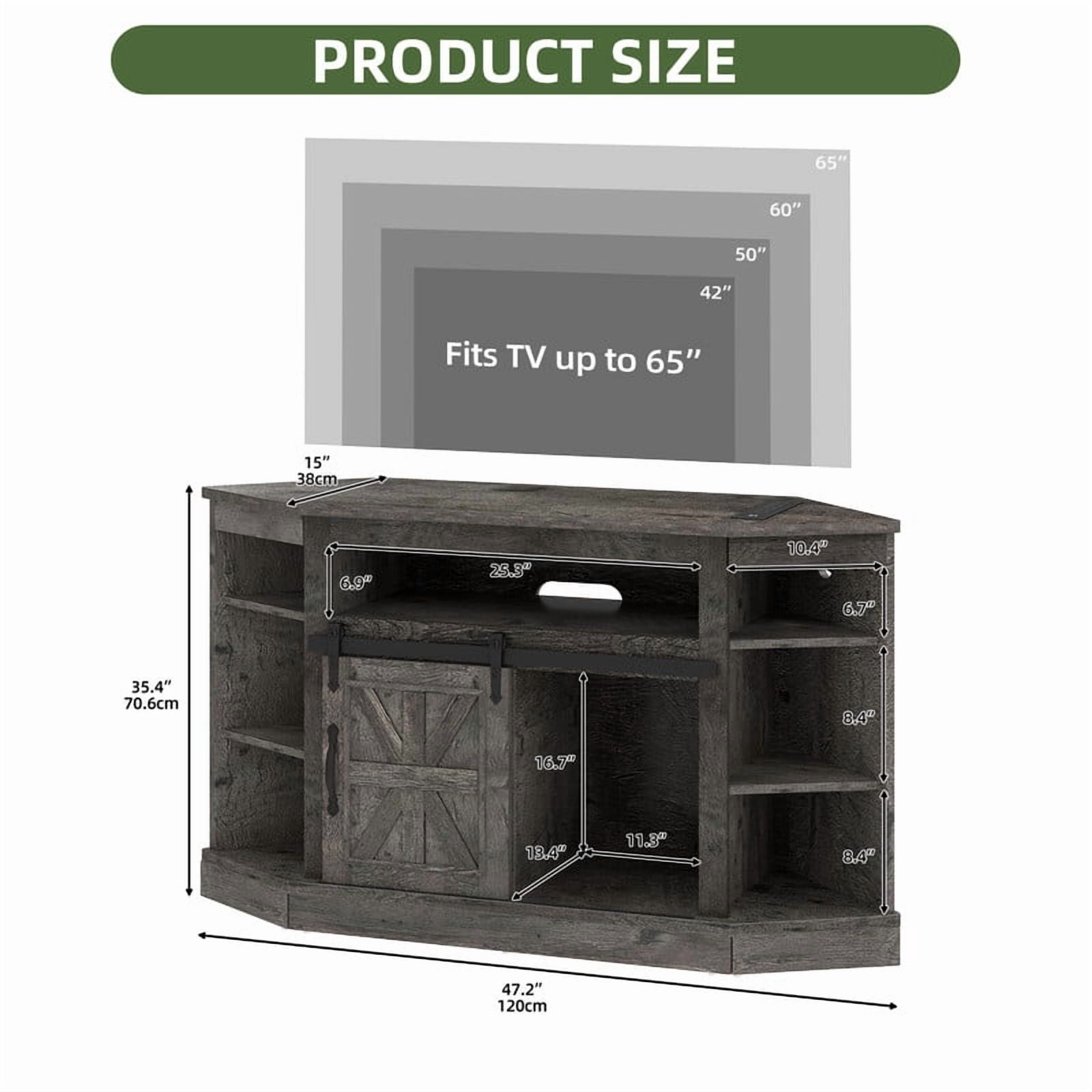 Uforic Farmhouse Corner TV Stand for 50" TV, Entertainment Center with Sliding Barn Door, Dark Gray