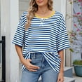 thumbnail image 2 of Afdoent Womens T Shirts Striped Color Block Oversized Short Sleeve T Shirt For Women Casual Summer Tee Top T Shirt For Women Fashion, 2 of 5