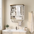 thumbnail image 2 of Vecenuy Modern Bathroom Wall Cabinet with Mirror, Medicine Cabinet over Toilet Storage, Towel Bar, Sliding Door, 3 Lighting Modes & Adjustable Brightness, Antique White, 2 of 8