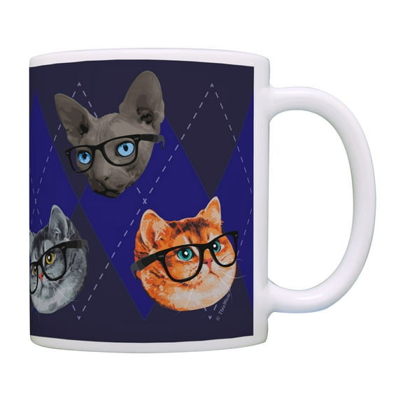 ThisWear Nerdy Cat Gifts Cat Mug for Cat Lovers Cat Glasses Mug Nerd Mug Argyle Coffee Mug Multi