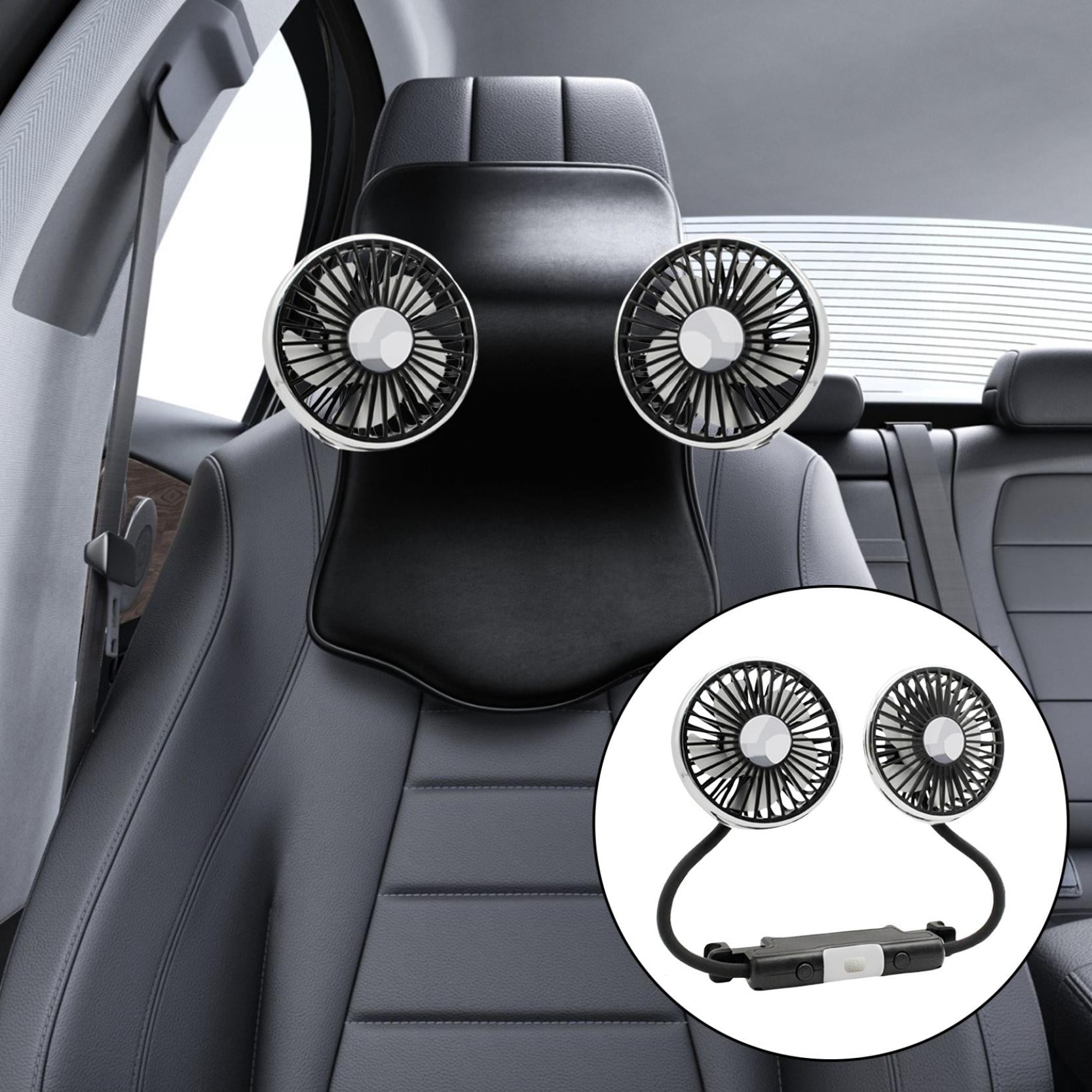 KMWGRE USB Car Fan for Backseat: Dual Back Seat Fans for Kids Independently Controlled Heads and 2 LED Lights 360° Rotatable Cooling Air Conditioner 3 Speeds Headrest