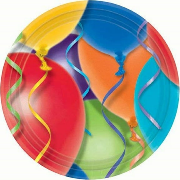 Balloon Celebration Streamers Classic Birthday Party 7" Paper Dessert Plates