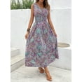 thumbnail image 1 of Robe Bohème Cachemire pour Femmes Col en V Manches Courtes Plissée à Volants Ligne A Longue Robe d'Été, 1 of 3