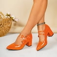 thumbnail image 4 of Womens Mary Jane Shoes Cute Bowknot Closed Pointed Toe Dressy Heels Casual Chunky Block Heel Pumps Shoes Orange Size 8.5, 4 of 7