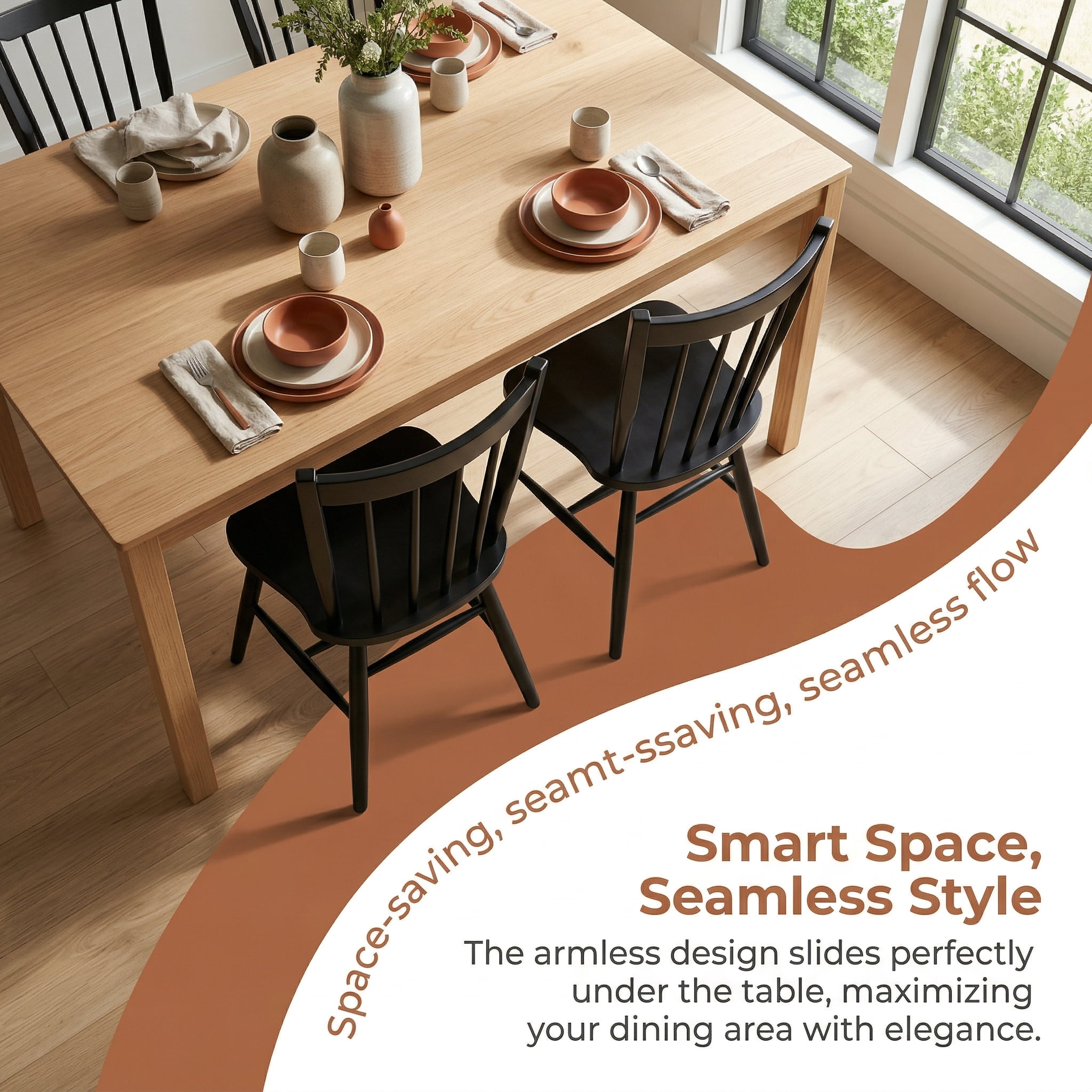 Guyou Windsor Dining Chair Set of 4, Farmhouse Solid Wood Kitchen Chairs with Spindle High Back, Mid Century Armless Dining Side Chairs for Dining Rooms Restaurant, Black