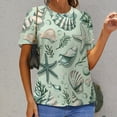 thumbnail image 6 of Beach Seashell Starfish Womens Tops Women's Fashion Casual Short Sleeve Flower Print Round Neck Pullover Top Blouse, 6 of 6