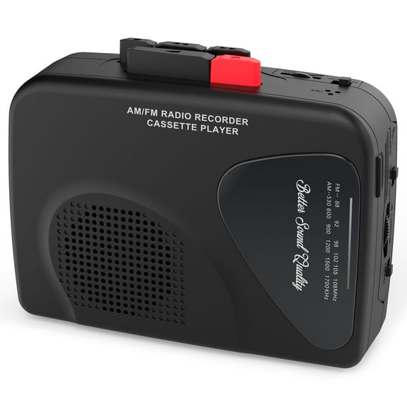 CAYMULLER Cassette Player Tape Recorders AM/FM Radio, Portable Tape Player Records Built in Speakers Manual Record with 3.5MM Earphone- Black
