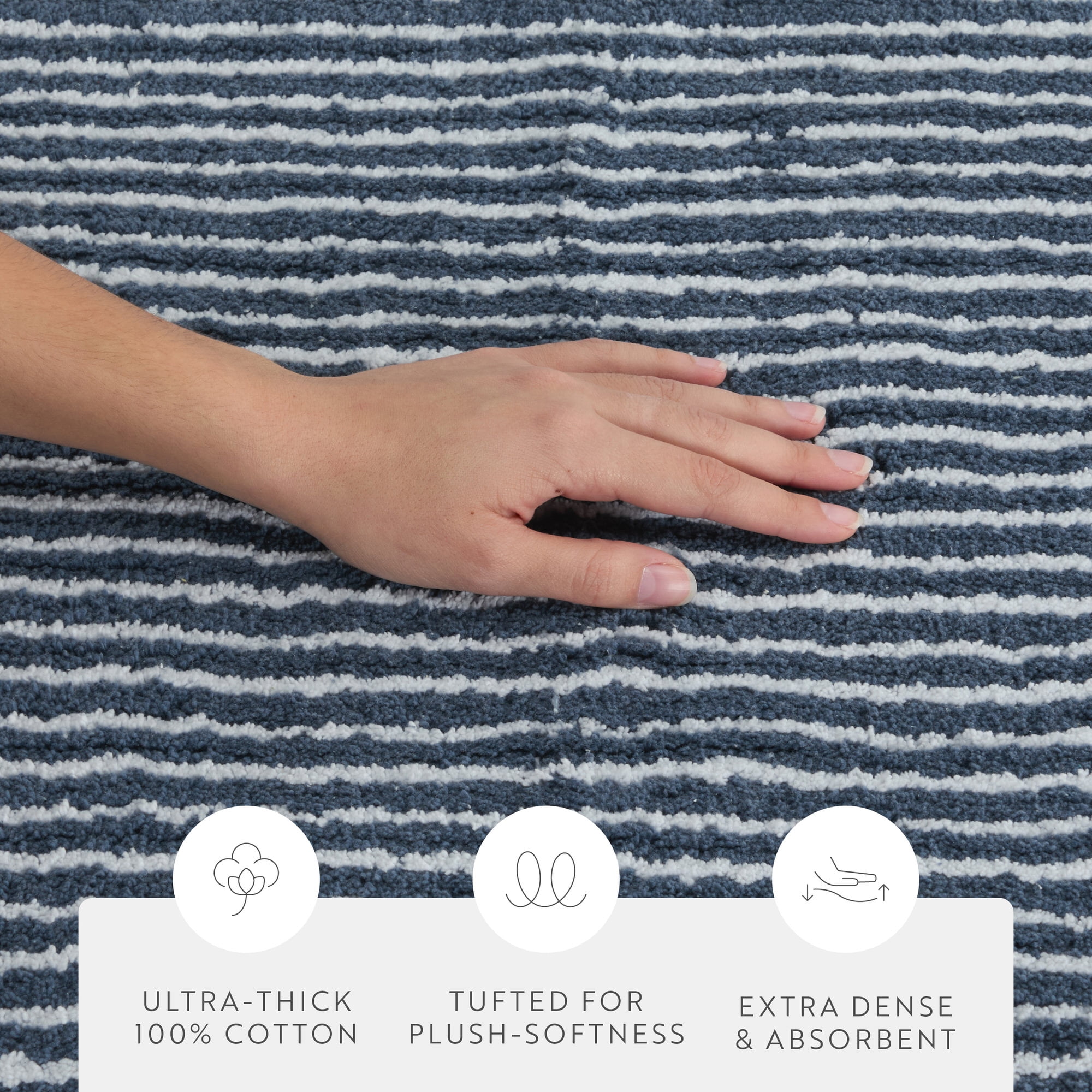 Noble Linens Pinstripe Cotton Bath Mat, 34 in x 21 in, Navy