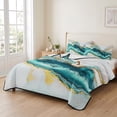 thumbnail image 2 of Full Quilt Set 78''x90'', Abstract Marble Lightweight Bedspread Coverlet Set with 2 Pillow Shams, Turquoise Abstract Golden Foil Texture Breathable All Season Quilt Bedding for Bedroom/Guest Room, 2 of 9