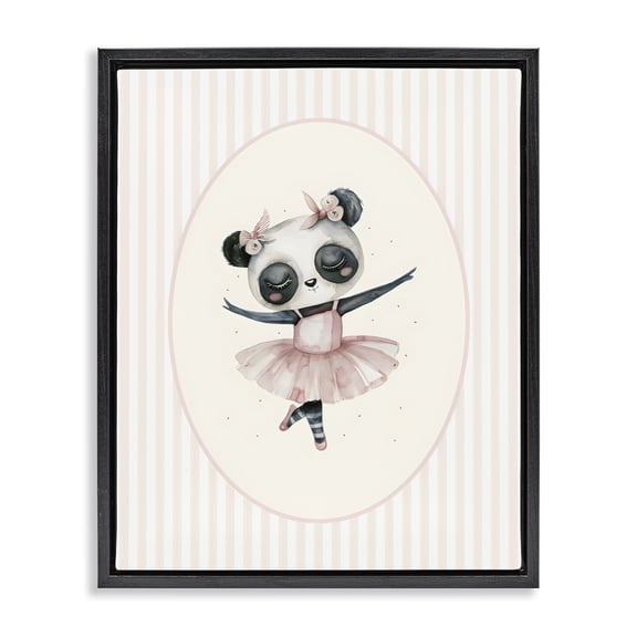 Stupell Industries Cottage Nursery Ballerina Panda Striped Black Floating Frame Canvas Art, 17 x 21, by LSR Design Studio