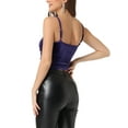 thumbnail image 3 of INSPIRE CHIC Women's Velvet Deep V Neck Cross Wrap Ruched Crop Cami Top S Purple, 3 of 5