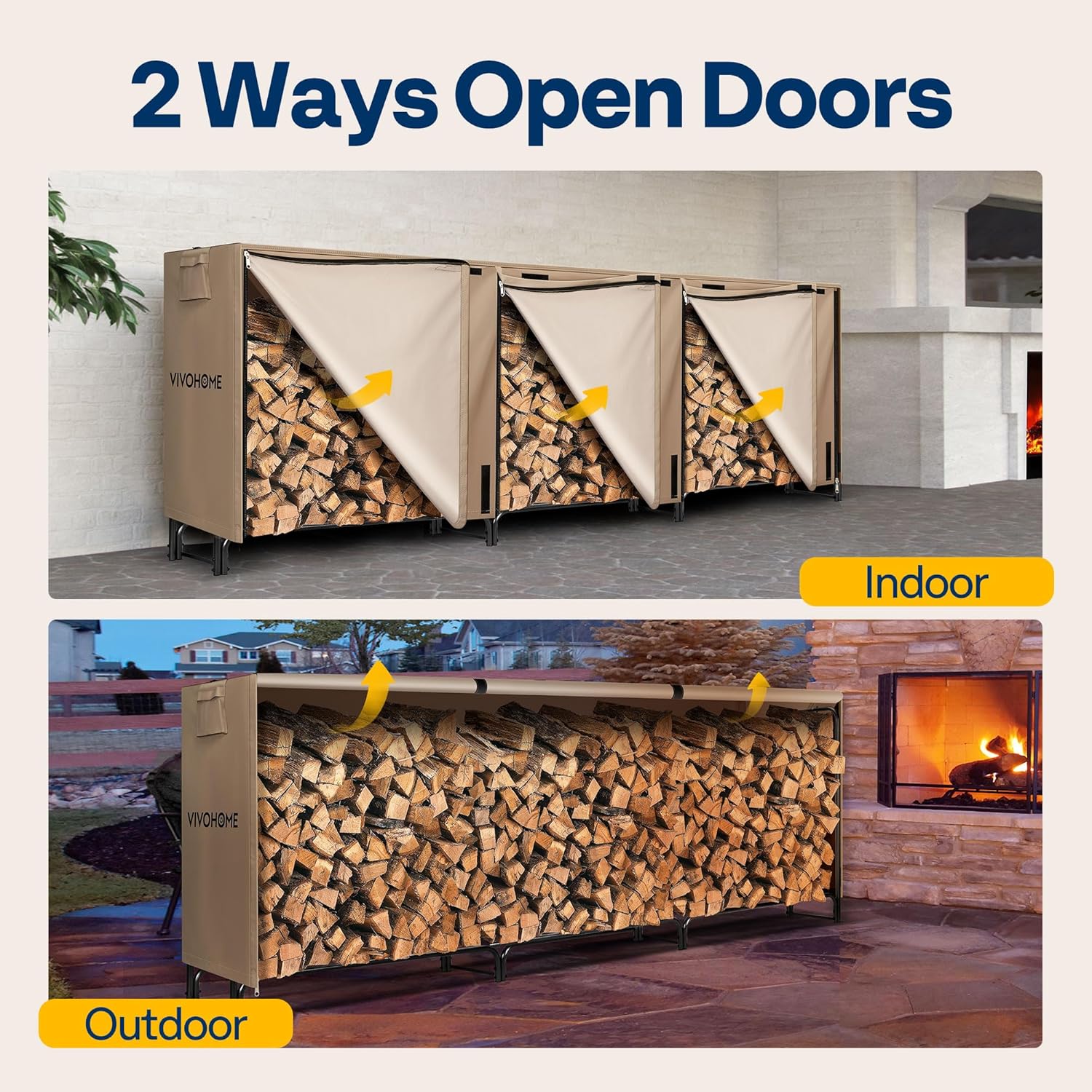 SPECSTAR 12ft Firewood Log Rack Cover, Heavy Duty 600D Oxford, Double Layer Outdoor Weather Resistant Fire Wood Storage Holder Cover with Zipper and Hook Loop Tape, Brown
