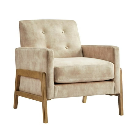 Comfort Pointe Macon Wood Arm Tufted Back Accent Chair - Sand