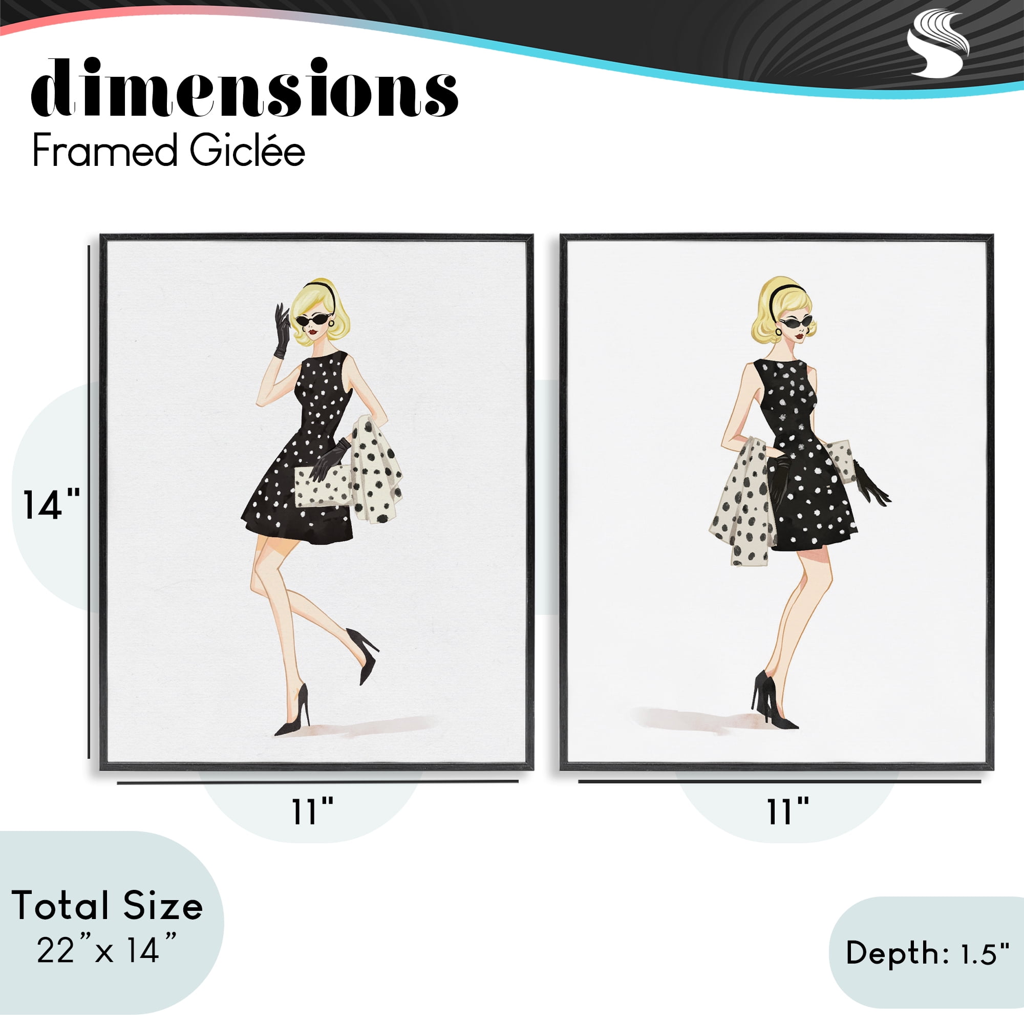 Stupell Industries Retro Glam Female 2 Piece Black Framed Giclee Art Set, design by Ziwei Li