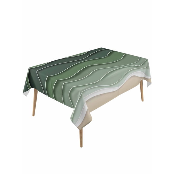 Sage Green Waves Table Cloth, Rustic Abstract Ombre Stripes Art Waterproof Tablecloth for Rectangle Tables, Reusable Washable Fabric Table Cover for Restaurant Kitchen Dining Tables 54"x108"
