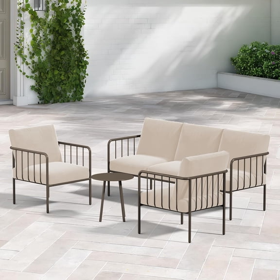PXZEE 4-Piece Outdoor Patio Furniture Set with 3-Seat Sofa, 2 Chairs & Coffee Table, Waterproof Sectional Sofa with 5" Thick Cushions, Modern Balcony Furniture, Supports up to 350 lbs,Beige