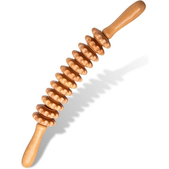 LQQBOX Wood Therapy Roller Massage Tools, Lymphatic Drainage Massager, Wooden Massage & Muscle Roller Stick, Handheld Cellulite Trigger Point Manual Muscle Release Roller Massager