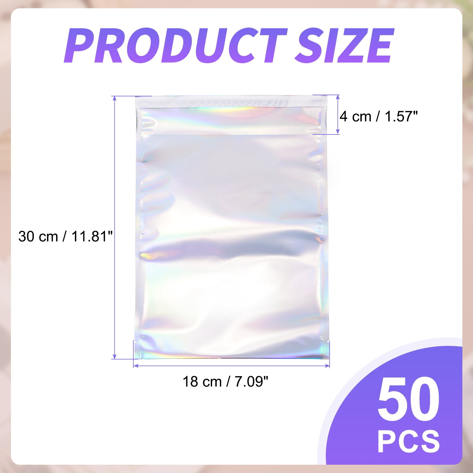 Uxcell Holographic Bags (12" x 7", Silver) (50Pcs) Holographic Metallic Poly Mailers Self Sealing Flat Foil Envelope Mailing Packaging Bags, Suit for - Jewelry/Sample/Shipping/Package