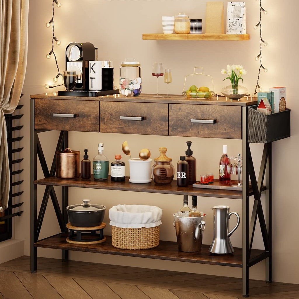 Aiho 47 "L Console Table  with Drawers, Entryway Table with Storage Shelves, Sofa Table for Living Room, Entryway - Rustic Brown