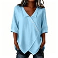 thumbnail image 3 of Craaazy Shirts for Women Three Quarter Sleeve Relaxed Fit Solid Color V Neck Cotton Linen Tees for Casual Summer Vacation, 3 of 6