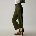 thumbnail image 5 of HOT SALE!Women Stretch Twill Cropped Pants Wide Leg Jeans with Patch Pocket Straight Leg Chino Pants Casual Ankle Jeans Women Fashion Solid Color Elastic Long Pants Leisure Trousers Army Green M, 5 of 6