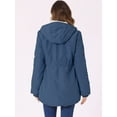 thumbnail image 4 of DARING DIVA Women's Parka Drawstring Waist with Faux Fur Hooded Coats L Navy Blue, 4 of 6