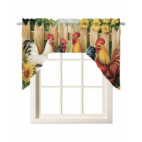 Retro Rooster Kitchen Swag Valances for Windows, Farmhouse Watercolor Animals Sunflower Swag Valances Curtains for Living Room, Rod Pocket Window Treatments for Bathroom, Bedroom, Cafe, 56"x36"