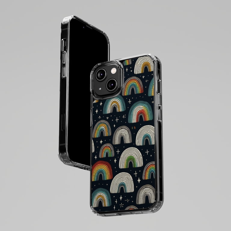 DistinctInk Clear Hybrid Case for Apple iPhone 13 (6.1" Screen) - Vibrant Hand-Drawn Rainbows on Black - Slim Profile Design - Walmart.com DistinctInk Clear Hybrid Case for Apple iPhone 13 (6.1" Screen) - Vibrant Hand-Drawn Rainbows on Black - Slim Profile Design - Walmart.com