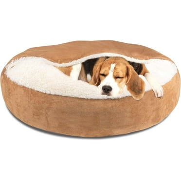 Pet Soft Small Dog Bed Cat Bed with Cover Cave - Round Calming Dog Beds Washable Cuddler Puppy Beds for Small, Medium Dogs and Cats (Khaki, 30")