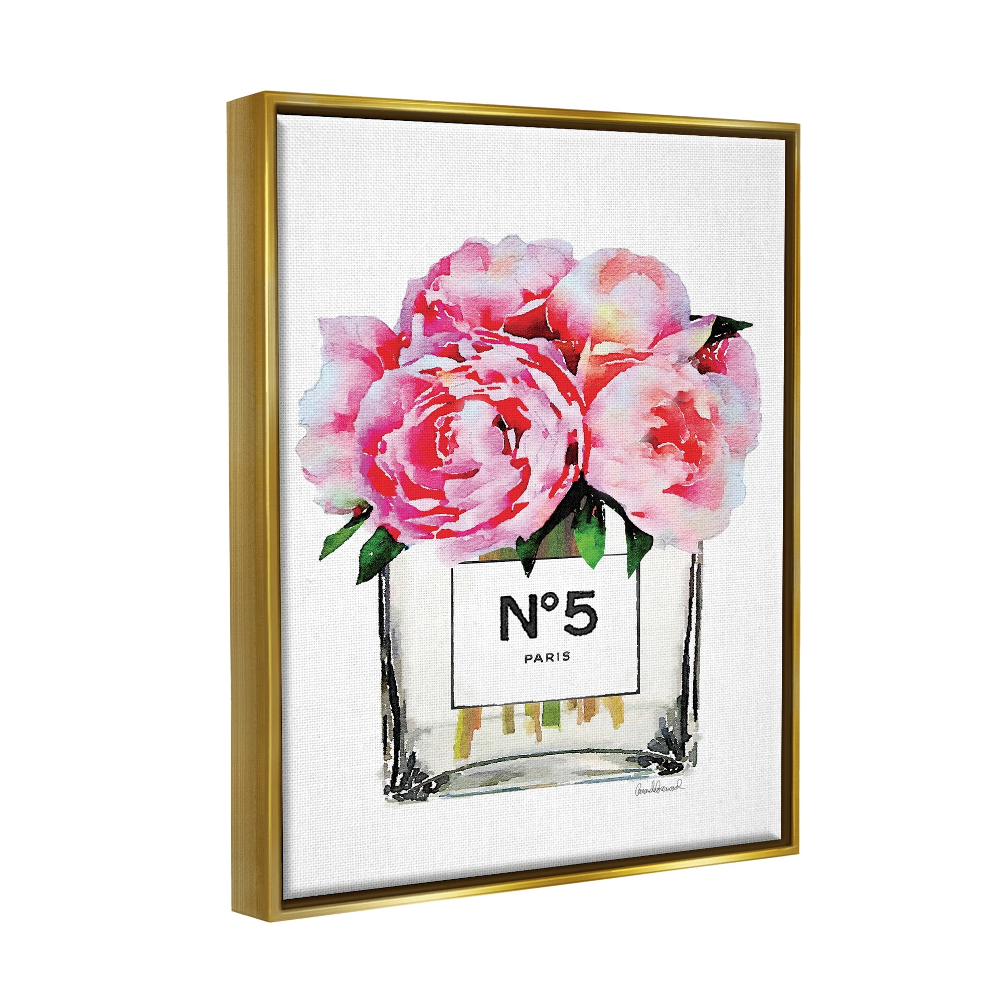 Stupell Industries Glam Paris Vase with Pink Peony Metallic Gold Framed Floating Canvas Wall Art, 24x30, by Amanda Greenwood