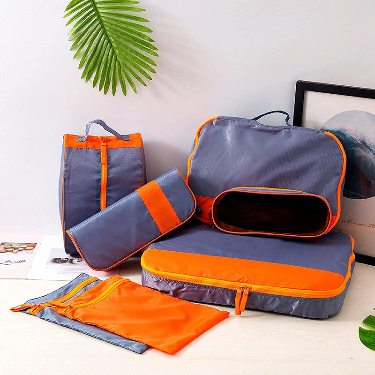 1 Shoe Bag 4 Packing Cubes 1 Compress Pouches Palm Star 7 Set Travel Organiser Luggage Storage Bags 1 Bunch Pocket 