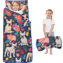 French Bulldog Dog and Pioneer Flower Toddler Nap Mats for Kids Preschool,Sleeping Mat Bag or Kids,Toddler Sleeping Bag,Toddler Nap Mat or Daycare