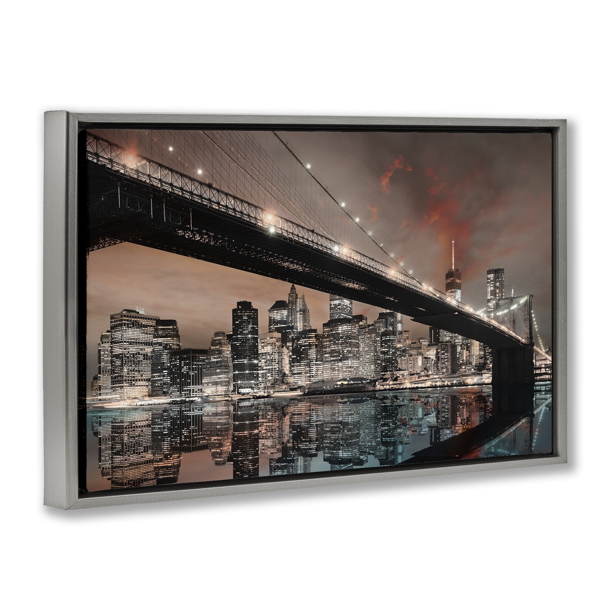 Stupell Industries Bridge Cityscape View Scenery Photography Gray Floater Framed Art Print Wall Art, 31 x 21