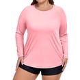 thumbnail image 2 of Women's Plus Size Swim Shirt Long Sleeve Rash Guard UV Protection Sun Shirts UPF 50+ Quick Dry Hiking Fishing Tops Pink 5XL, 2 of 6