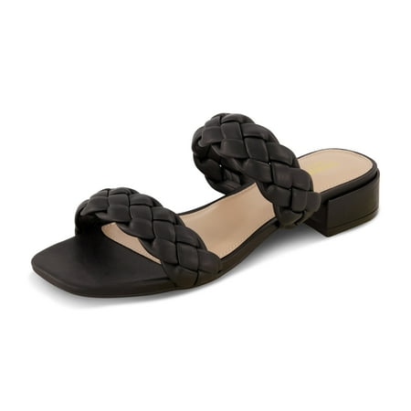 

CUSHIONAIRE Women s Nan Two Band Braided Low Block Heel Slide Sandal +Memory Foam
