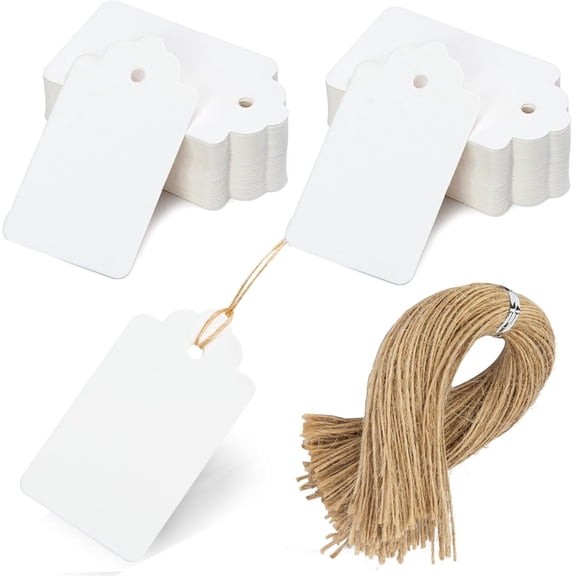 Gift Tags with String Attached, 2 x 4 inch Kraft Paper Hang Tags for Clothes DIY Crafts Wedding Holiday