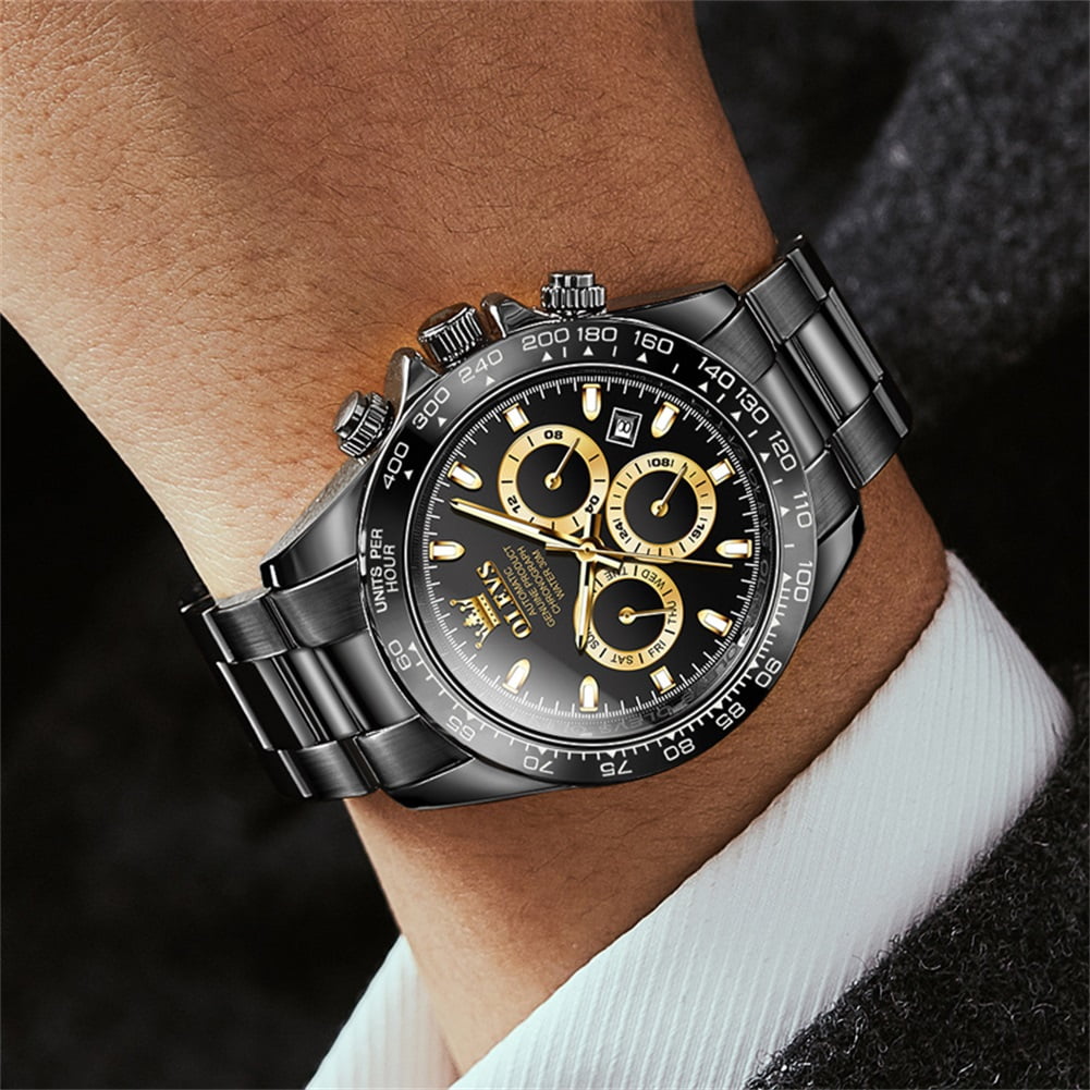 OLEVS Automatic Watches for Men Self Winding Chronograph Mechanical Luxury Dress Stainless Steel Calendar Date Waterproof Luminous Mens Wrist Watches Gift Reloj Para Hombre Gold/Black/Blue/Green Dial