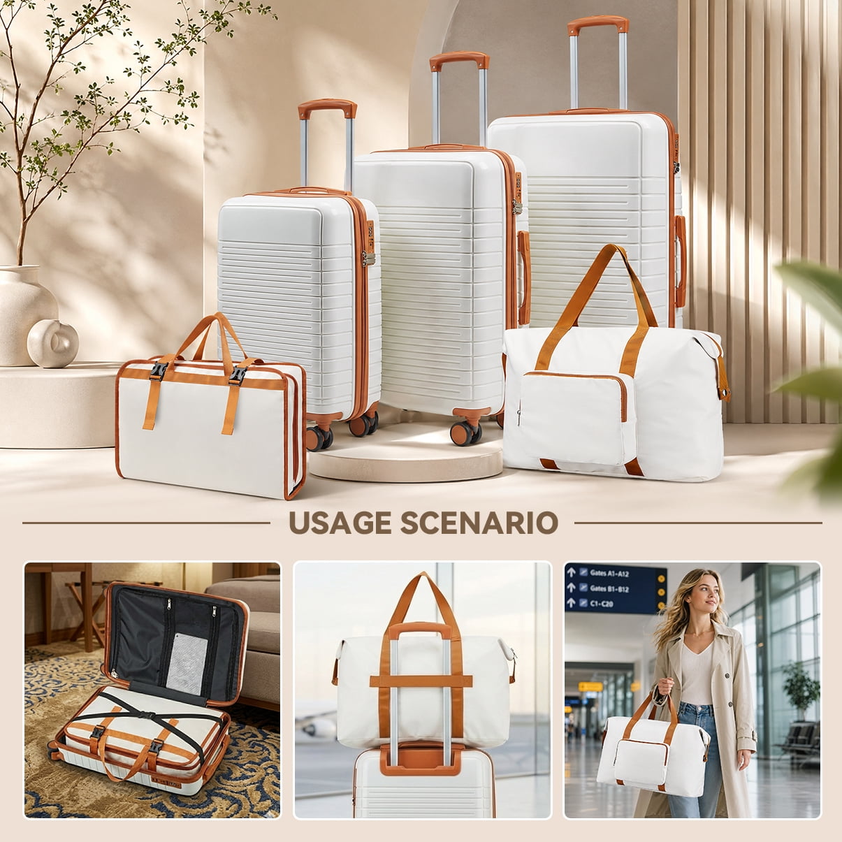 5-Piece PP Luggage Set with TSA Lock, Silent Spinner Wheels Hard Shell Travel Suitcases