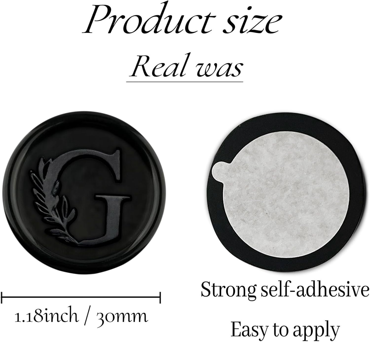 25Pcs Black Wax Seal Stickers Handmade Vintage Botanical Leaves Adhesive Letter Wax Stickers for Wedding Party Invitations, Envelope, Gift Wrap, Christmas(Initial G, Black)