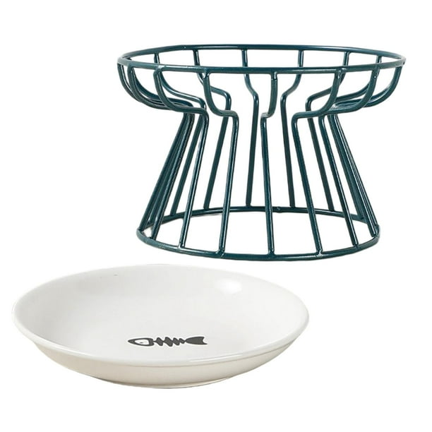 Comederos elevados de cerámica para mascotas con soporte para perros y gatos pequeños. Verde