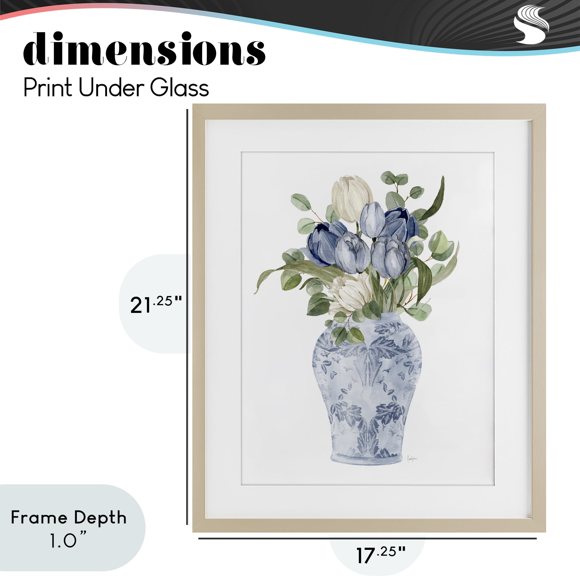 Stupell Industries Tulips & Leaves Vase Birch Framed Print Under Glass, design by Livi Finn