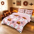 thumbnail image 2 of Homewish Halloween Ghost Pumpkin Bedding for Girls, Stars Spider Web Duvet Cover Full, Pink Orange Gold, Pink Reversible 3 Pieces, 1 Duvet Cover and 2 Pillowcases, 2 of 6