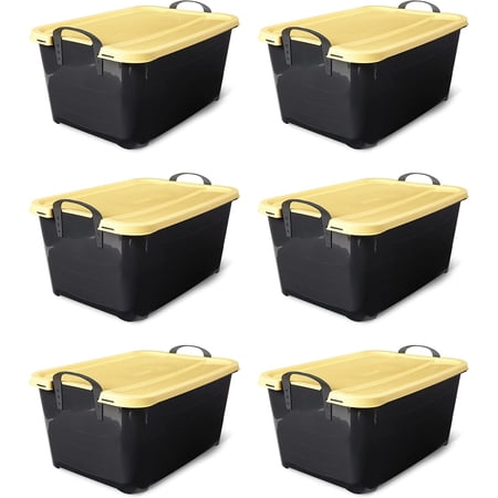 6 Pack Light Duty Stackable Storage Bin 55 Quart Home Organizer Versatile Lightweight Locking Bins with Carrying Handles