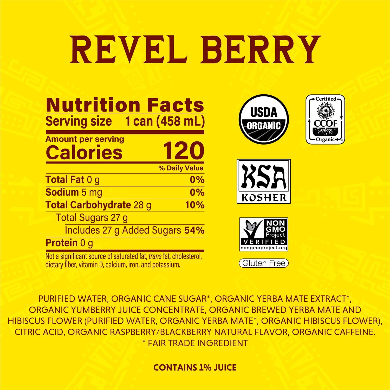 Guayaki Yerba Mate, Clean Energy Drink Alternative, Organic Revel Berry, 15.5oz (Pack of 12), 150mg Caffeine