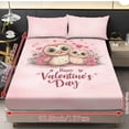 thumbnail image 7 of SEANATIVE 3 Pcs Twin Size Bed Sheet Set 1 Fitted Sheet and 2 Pillowcases Spandex Bed Cover Set Comfortable Bedding Covers for Home Decorations, Owl Rose Pink Happy Valentine's Day, 7 of 7
