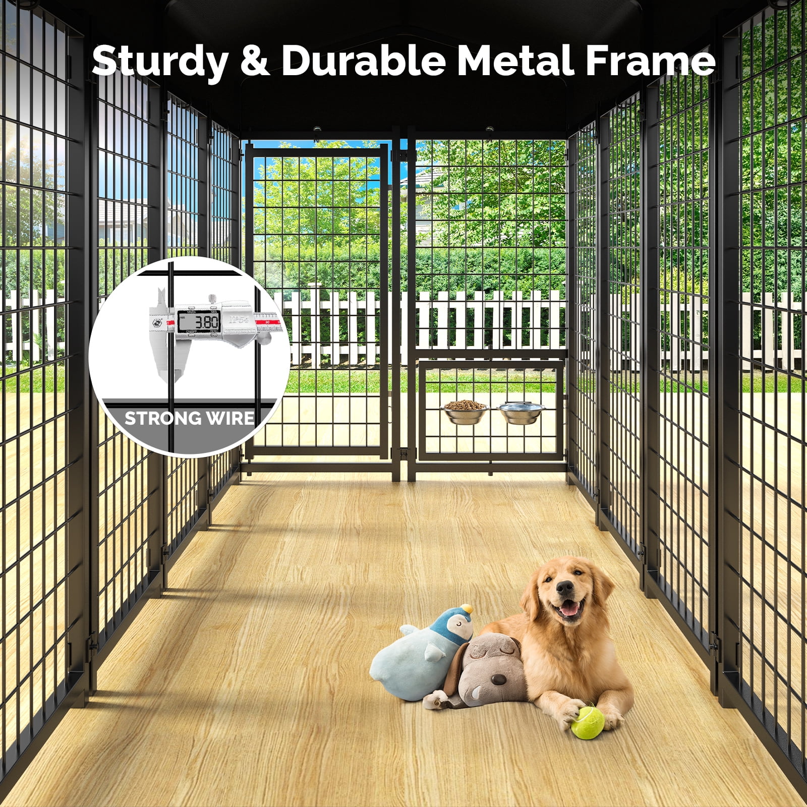 Sino Luban Outdoor Dog Kennel, Dog Run for Outdoor, Large Dog Pens Cage with Roof Waterproof for Large to Medium Dog Outside 8ft x 4ft x 6ft